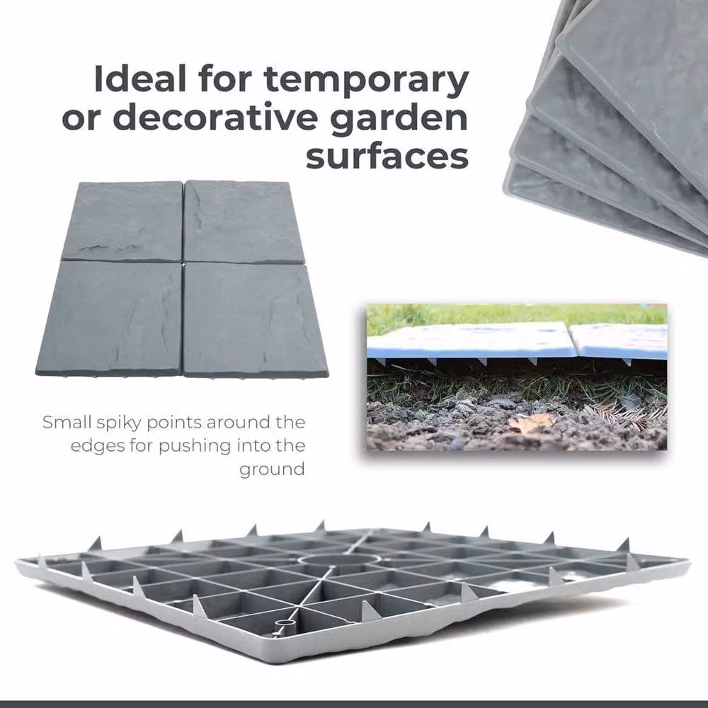 FLAVORA 4-Pack Durable Plastic Garden Stepping Stone Stomp Tiles in Grey, Width: 52 cm – 4