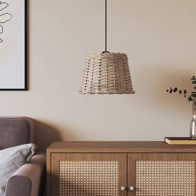 Berkfield Home Brown Wicker Ceiling Lamp Shade, W: 30 cm, H: 20 cm – 1