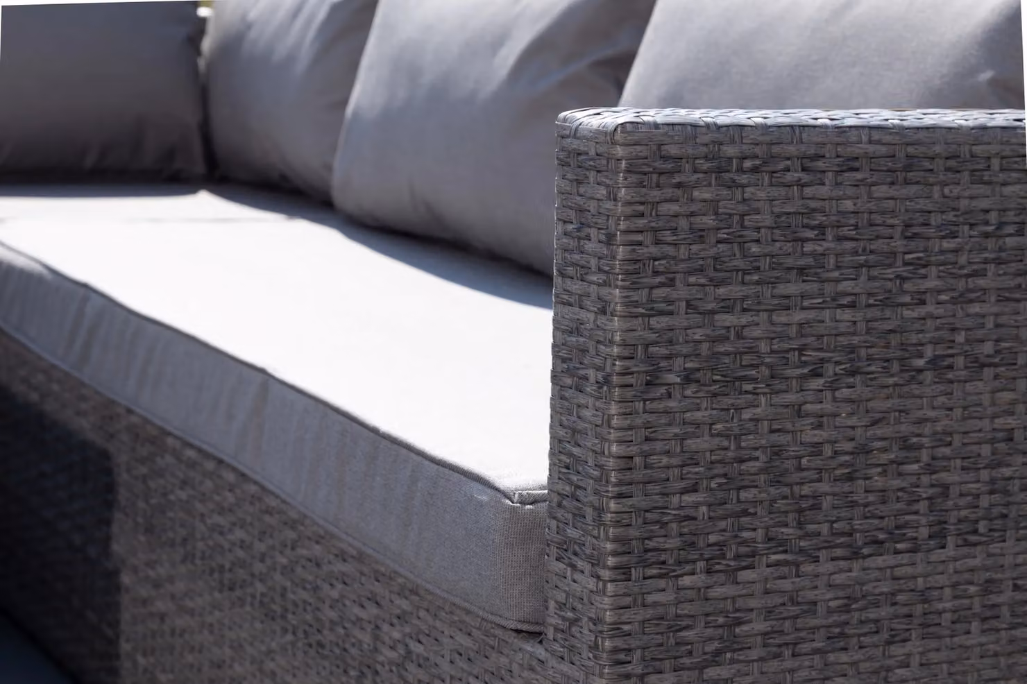 Artemis Home Della Grey Polyrattan L-Shape Corner Garden Sofa with Matching Ottoman and Cushions W/D/H: 215 x 140 x 73 cm – 4