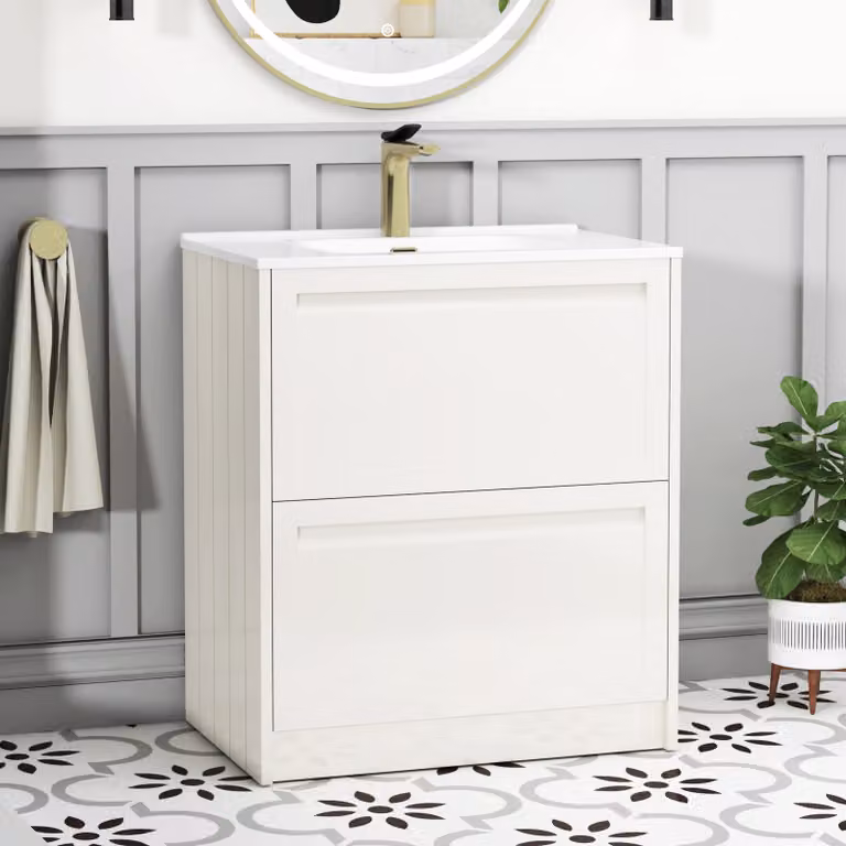 Royal Bathrooms Elmore Traditional Floor Standing 2 Drawer Vanity Unit with Ceramic Basin, Classic White, Width: 70 cm