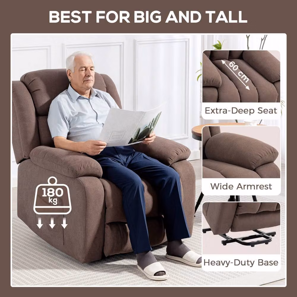 STILVORA Brown Fabric Powered Lift Assist Recliner Chair with Armrests – 7