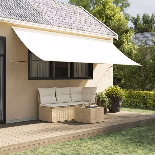 Berkfield Home Retractable Manual Folding Arm Awning in Beige with Steel Frame, W: 400 cm, D: 150 cm