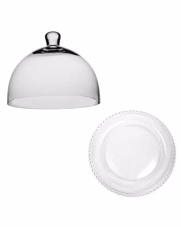 Dibor Bella Perle Round Glass Sandwich Platter and Cloche Cake Holder in Clear – 2