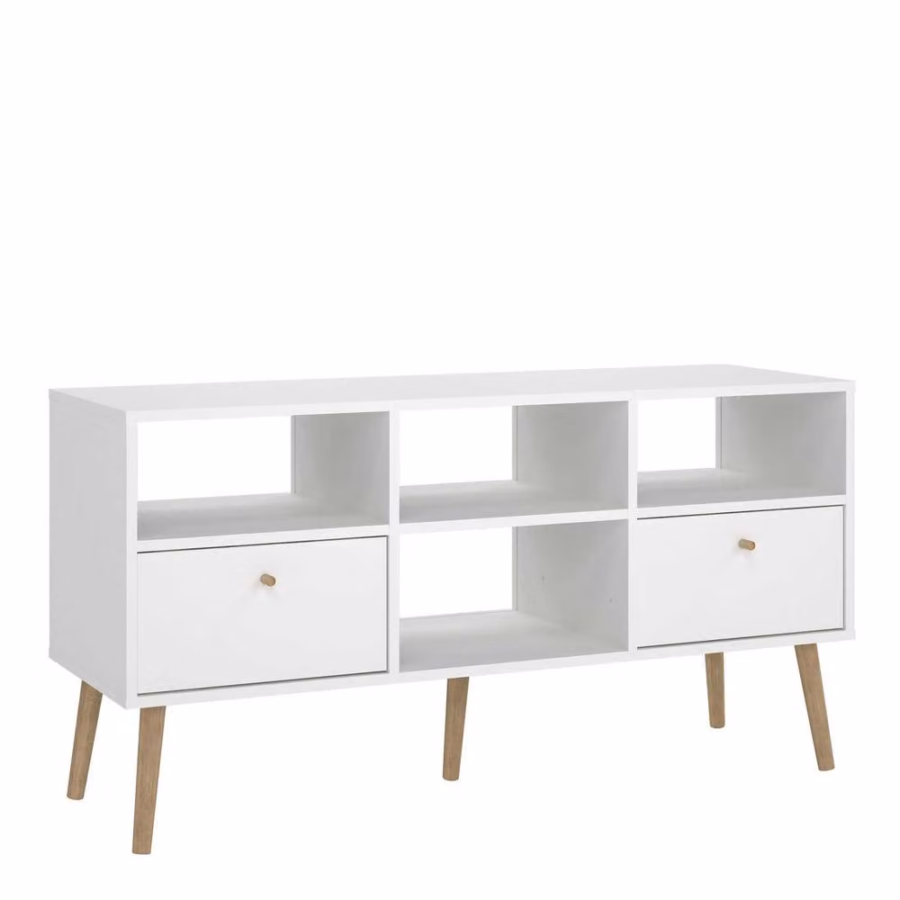 Wyld Haus Quietbloom White Wood TV Unit with 2 Drawers and Open Shelves, W/D/H: 117.2 x 39.1 x 60.8 cm – 2