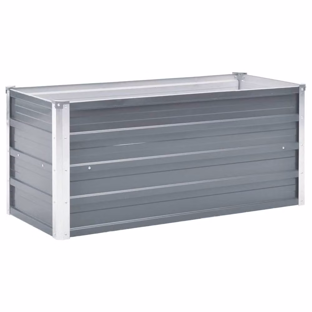 Berkfield Home Garden Grey Galvanised Steel Raised Bed W/D/H: 100 x 40 x 45 cm – 3