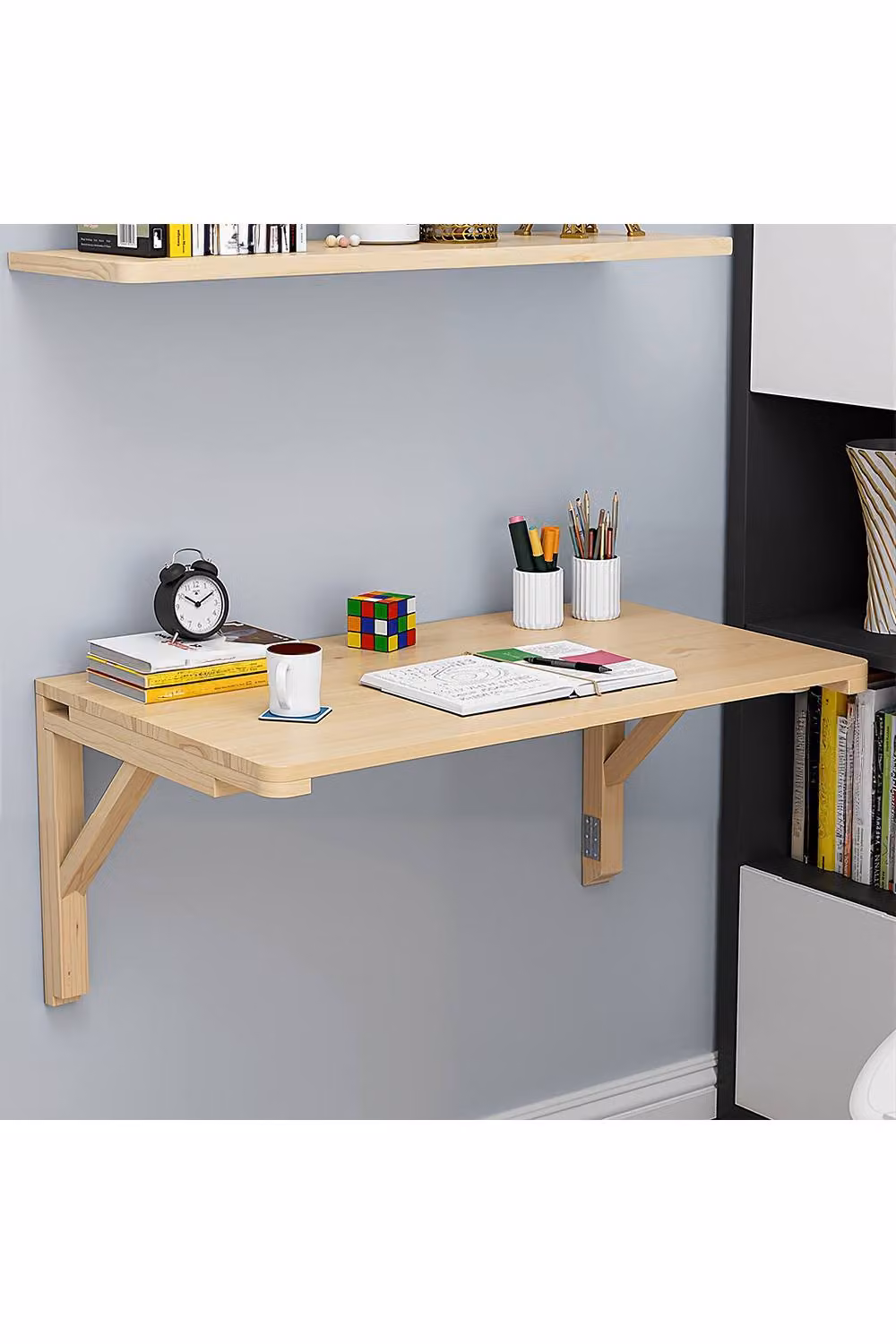 Living and Home Wooden Wall-mounted Folding Table in Beige – 3