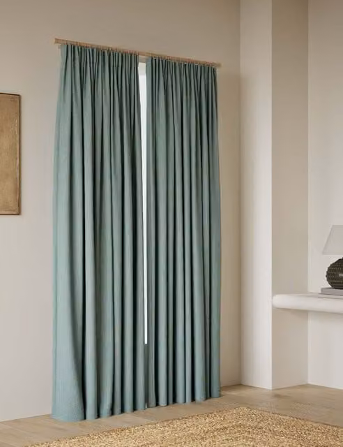 M&S Seafoam Green Brushed Pencil Pleat Blackout Thermal Curtains