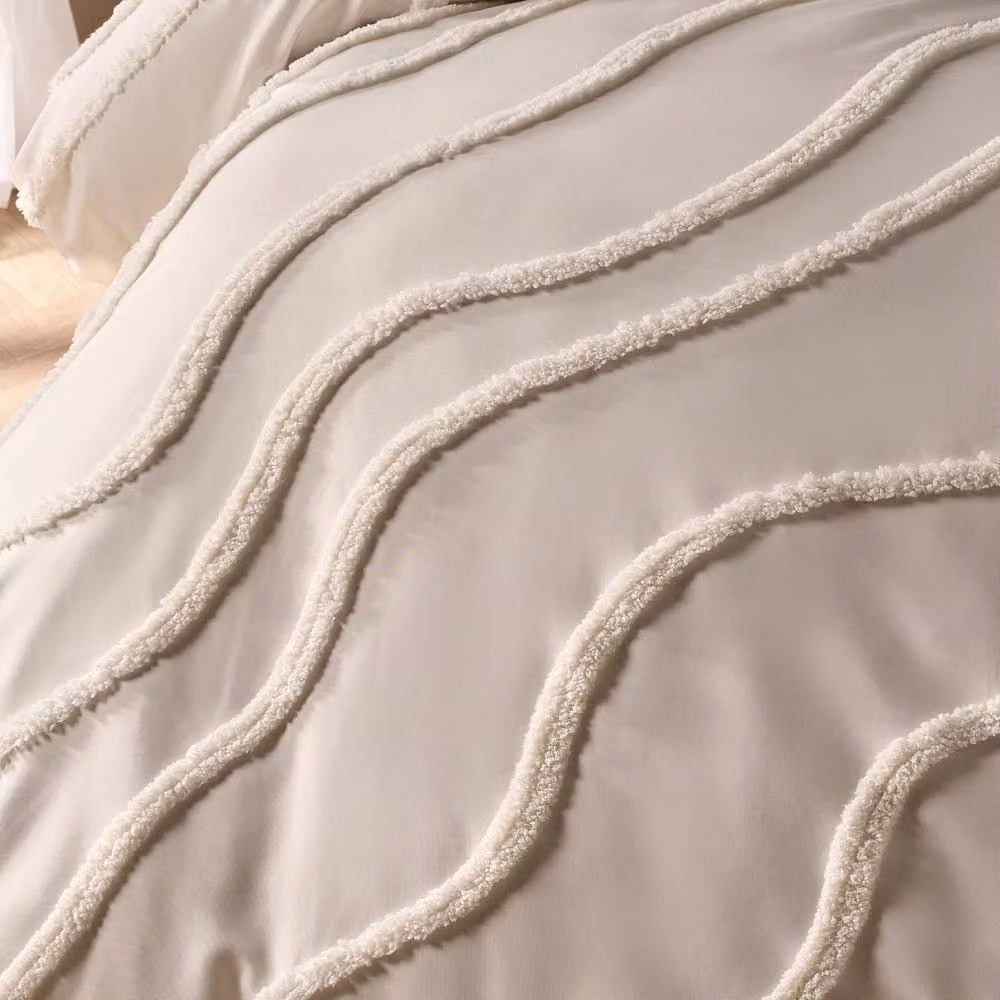 OHS Tufted Contour Bedding Set with Duvet Cover and Pillowcase in Ivory, King Size (180 x 200 cm) – 3