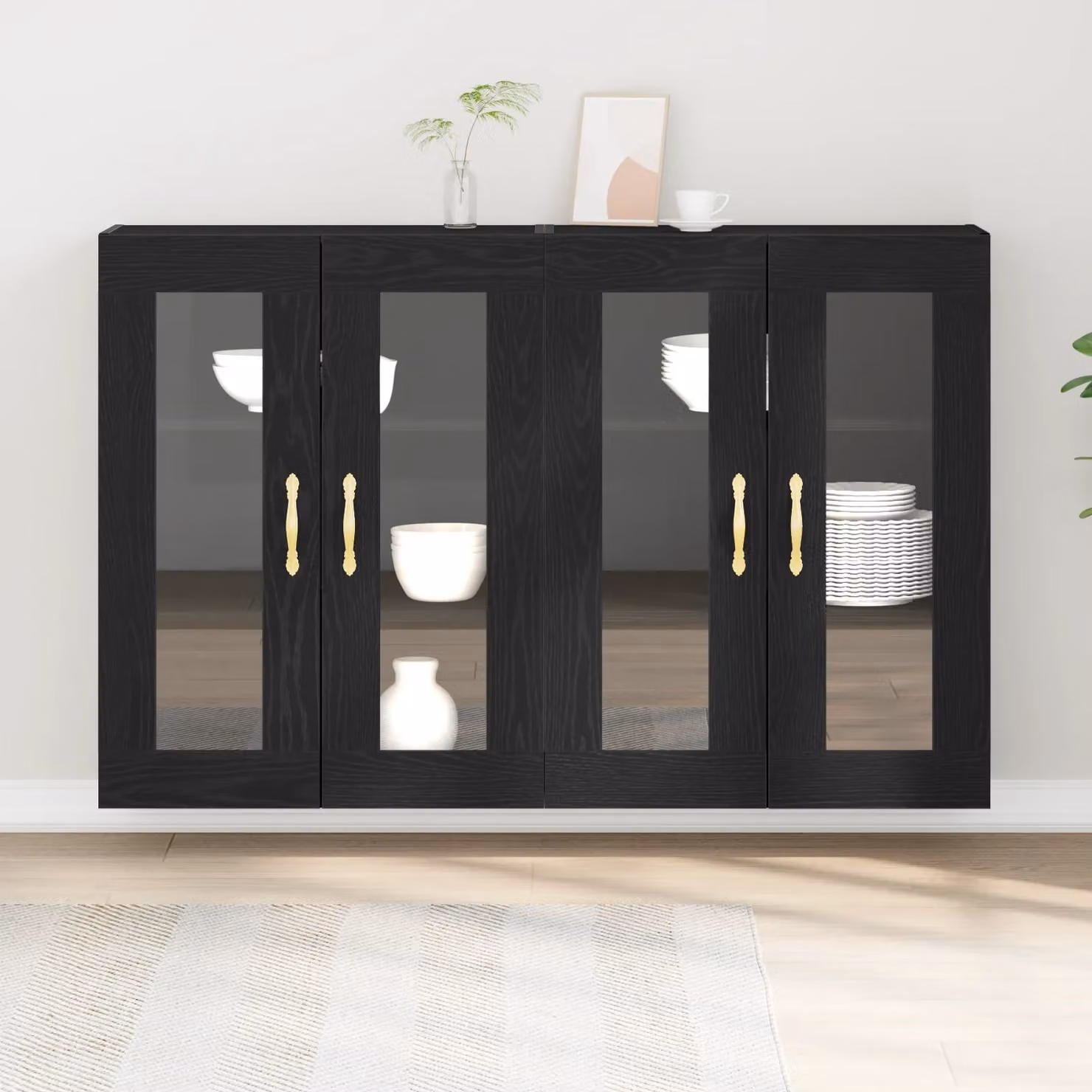 Berkfield Home Set of 2 Wall Mounted Modern Cabinets in Black Oak with Glass Doors, W/D/H: 69.5 x 34 x 90 cm – 3