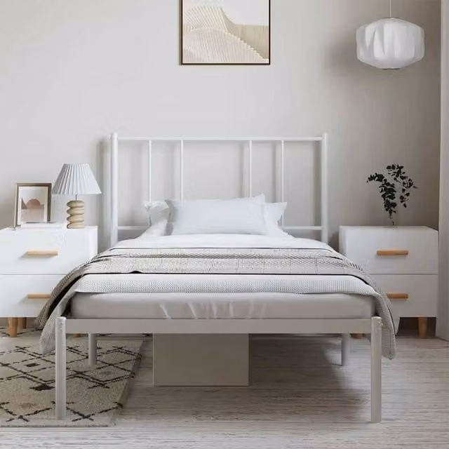 Berkfield Home Metal Bed Frame with Headboard in White W/D/H: 100 x 200 x 90 cm