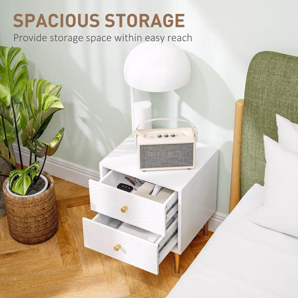Wyld Haus Dina Two Drawer Bedside Table in White and Gold – 3