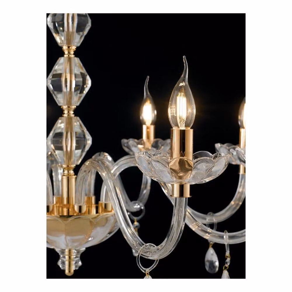 Netlighting RIFLESSO 5 Light Gold Crystal Suspended Chandelier, W: 70 cm, D: 53 cm – 2