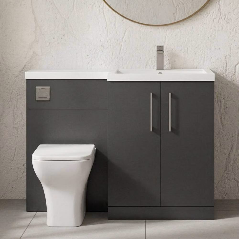 Balterley Modern Matt Grey Right-Hand Vanity and WC Unit Combination, W: 110 cm, H: 84 cm – 7