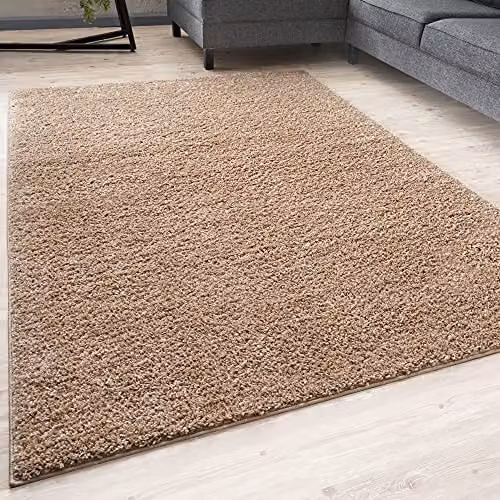 THE RUGS Beige Plain Shaggy High Pile Rug, W/D: 60 x 110 cm – 1