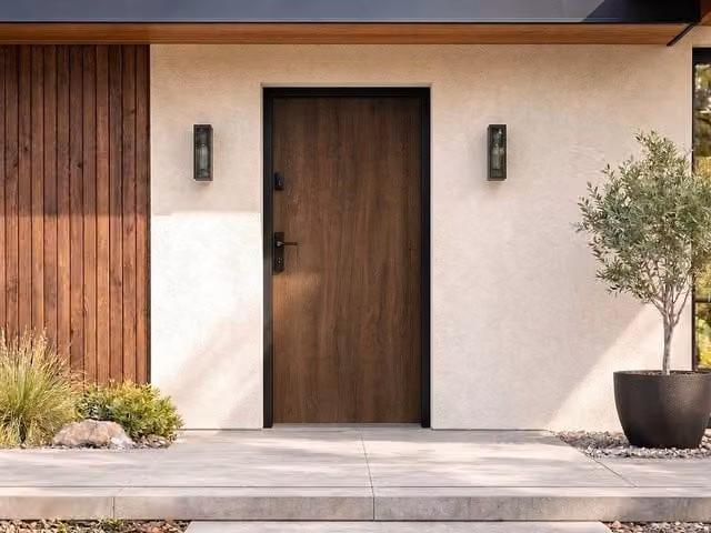 Vente-unique Full Panel Steel Front Door in Walnut Effect, H: 207 cm, W: 100 cm