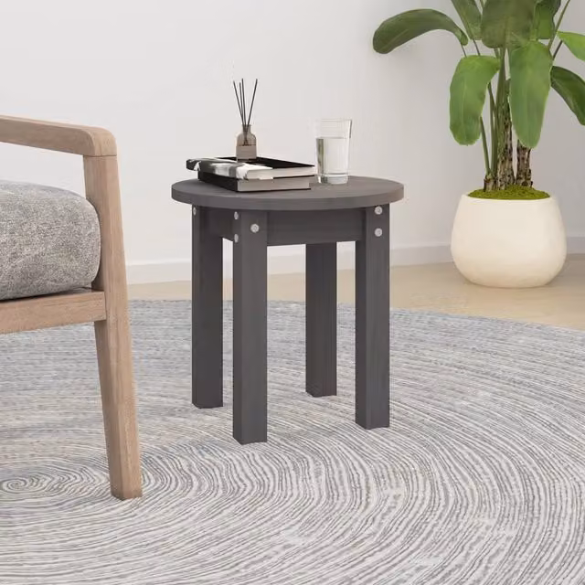 Berkfield Home Grey Solid Pine Wood Coffee Table, Diameter: 35 cm