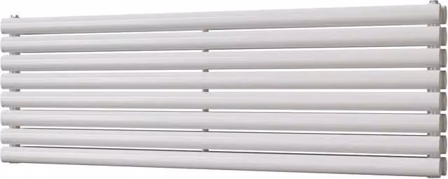 UK Radiators Omeara Axis White Elliptical Tube Horizontal Designer Double Panel Radiator W: 140 cm, H: 46.4 cm