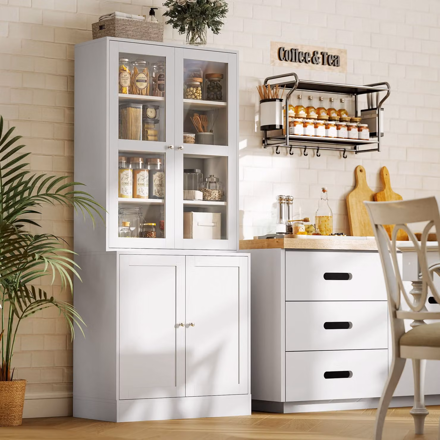 HOMCOM Modern White Display Storage Cabinet with Glass Doors and Adjustable Internal Shelves – 2