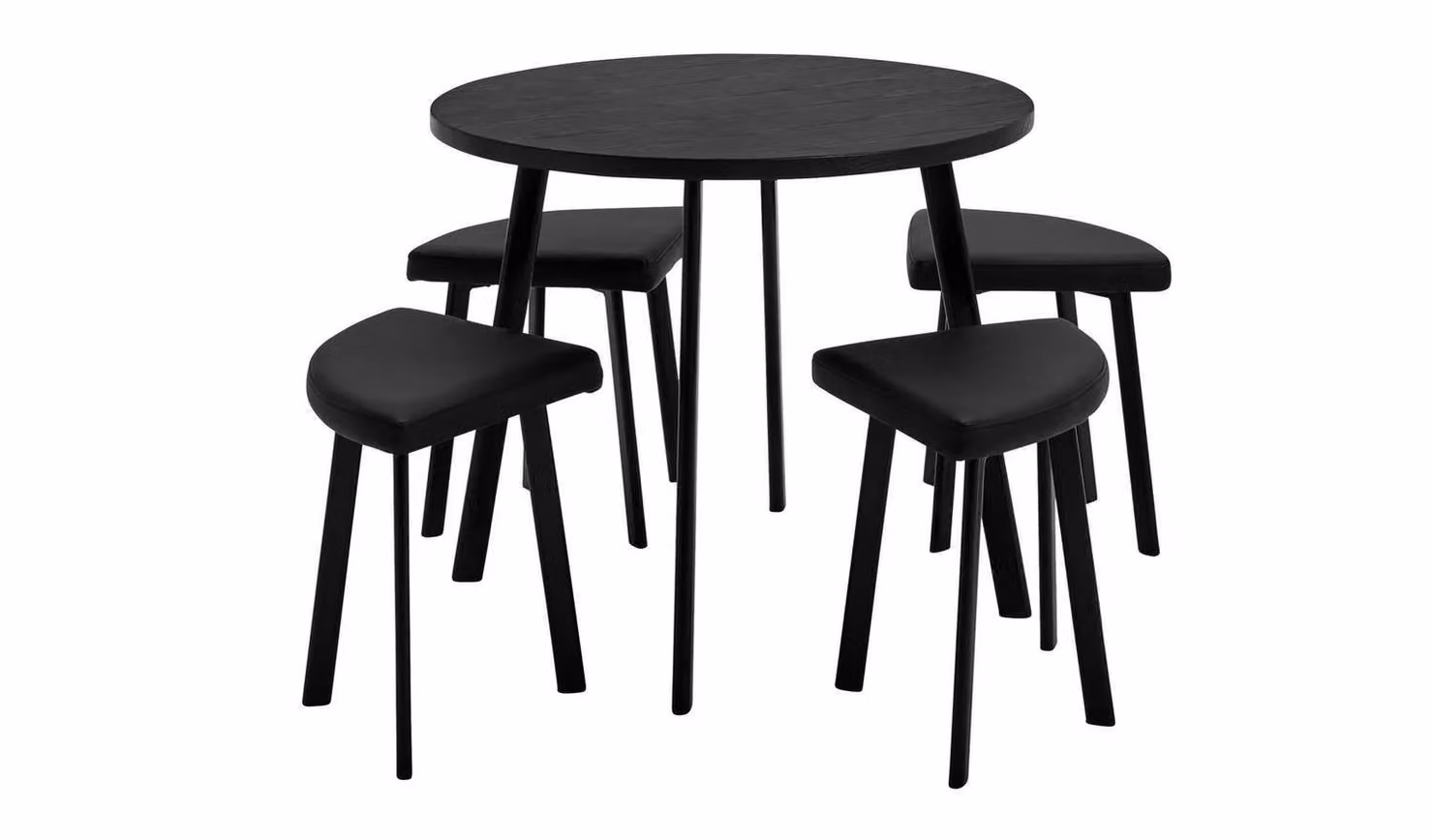 Tayla Black Modern Dining Table and 4 Stools Set with Matt Finish