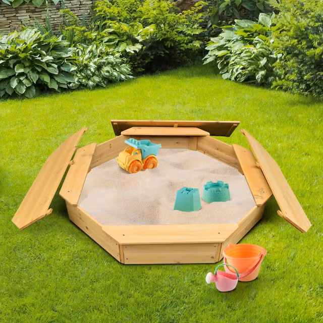 BillyOh Octagonal Wooden Sandpit with Lid in Brown