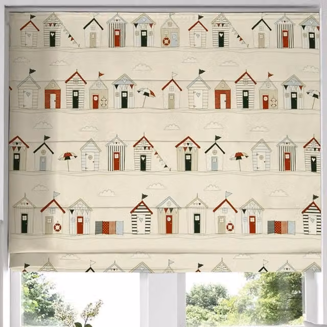 Terrys Beach Huts Made to Measure Nautical Blackout Roman Blind in Blue and Beige