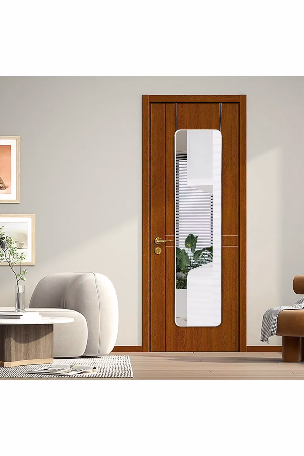 Living and Home White Rounded Rectangular Metal Frame Wall Mount Mirror, W: 28 cm, H: 118 cm – 2