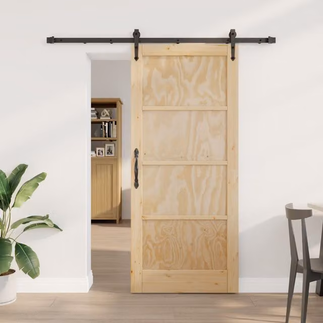 Berkfield Home Rustic Solid Pine Sliding Door with Hardware Set, Beige, W: 86 cm, H: 198.5 cm – 1