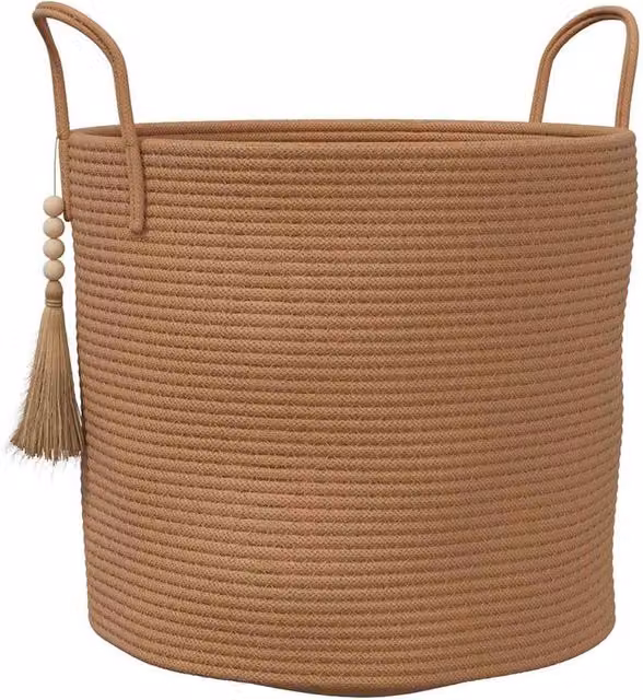 Berkfield Brown Cotton Open Weave Storage Basket with Handles, W: 40 cm, D: 35 cm, H: 35 cm