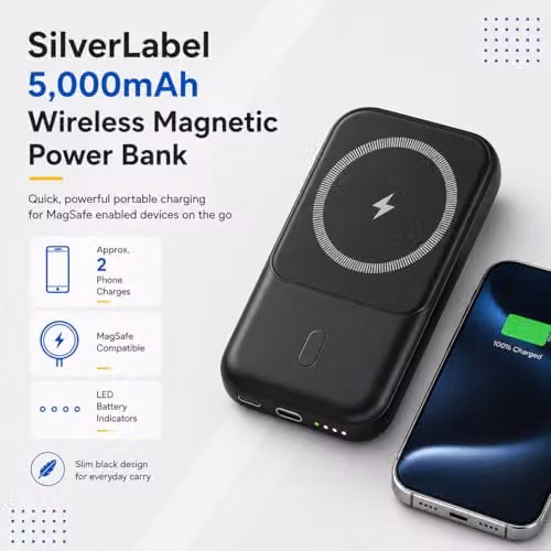 SilverLabel 5,000mAh Wireless Magnetic Power Bank in Black for MagSafe Devices – 2