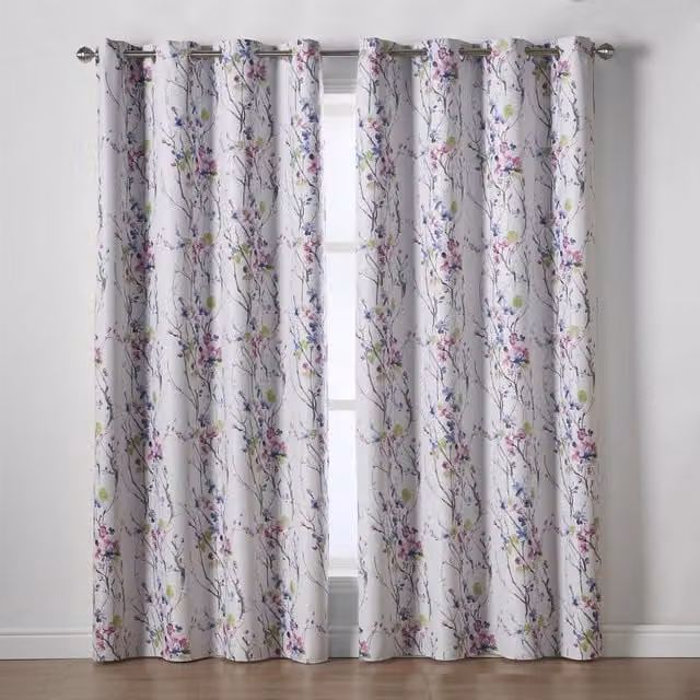 Alan Symonds Sakura Floral Multi-colour Blockout Thermal Eyelet Curtains, Width: 229 cm, Height: 229 cm