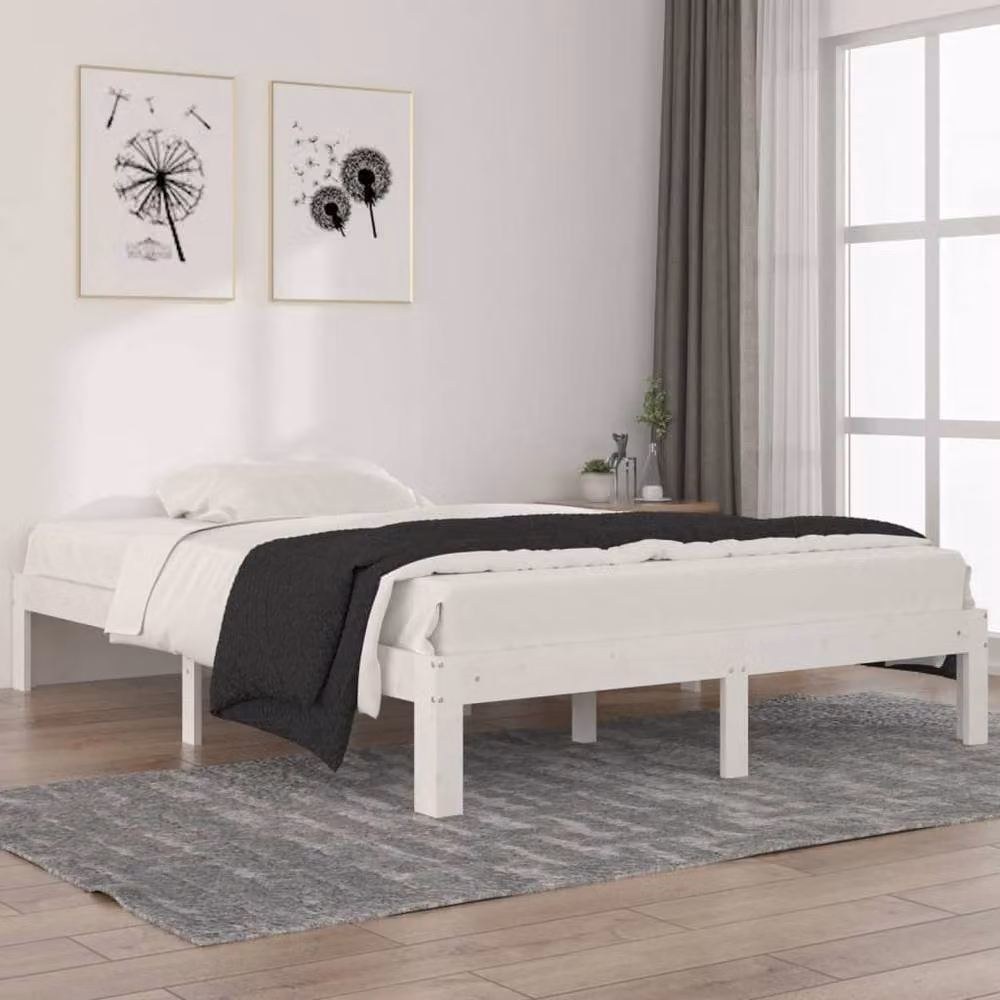 Berkfield Home White Solid Wood Pine Bed Frame W: 140 cm, D: 200 cm – 2