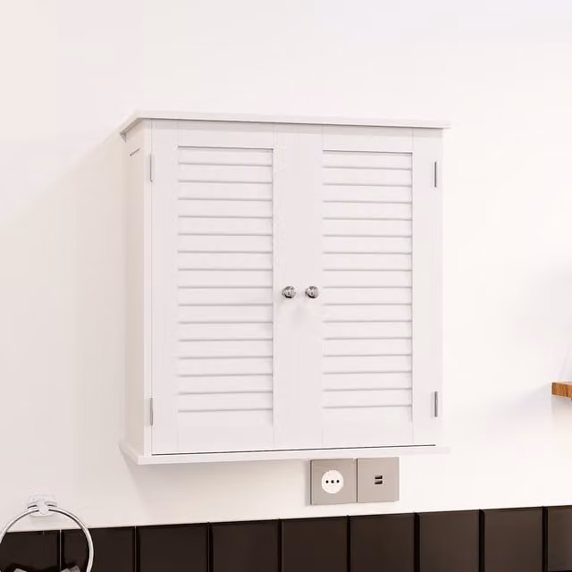 Bath Vida Modern White Lacquered Wall Mounted Bathroom Cabinet with Hinged Doors and Internal Shelves