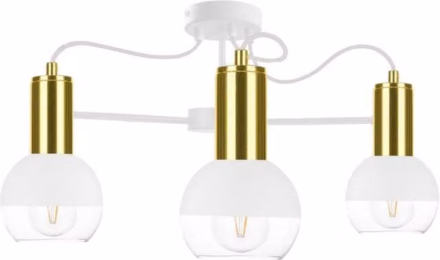 Netlighting Arne Multi Arm Semi Flush Ceiling Light in White and Gold, Diameter: 60 cm, 3x E27