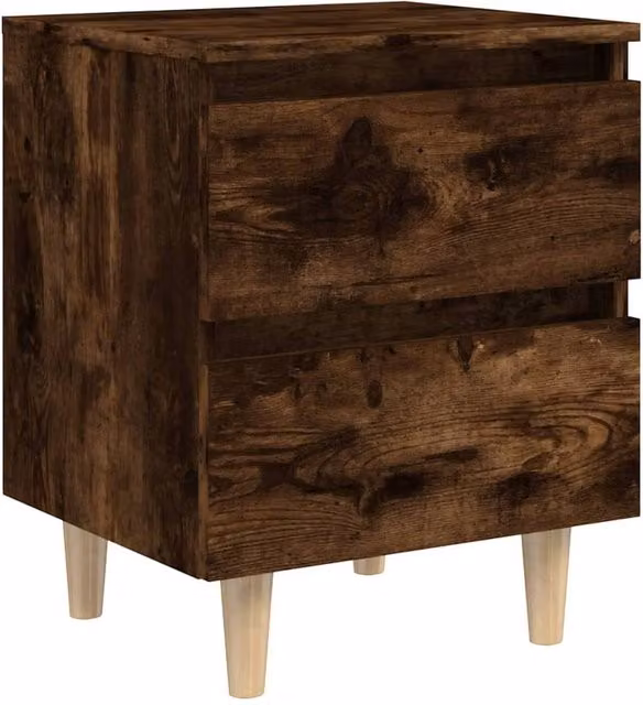 Berkfield Home Bed Cabinet in Smoked Oak Brown with Solid Wood Legs, W/D/H: 40 x 35 x 50 cm