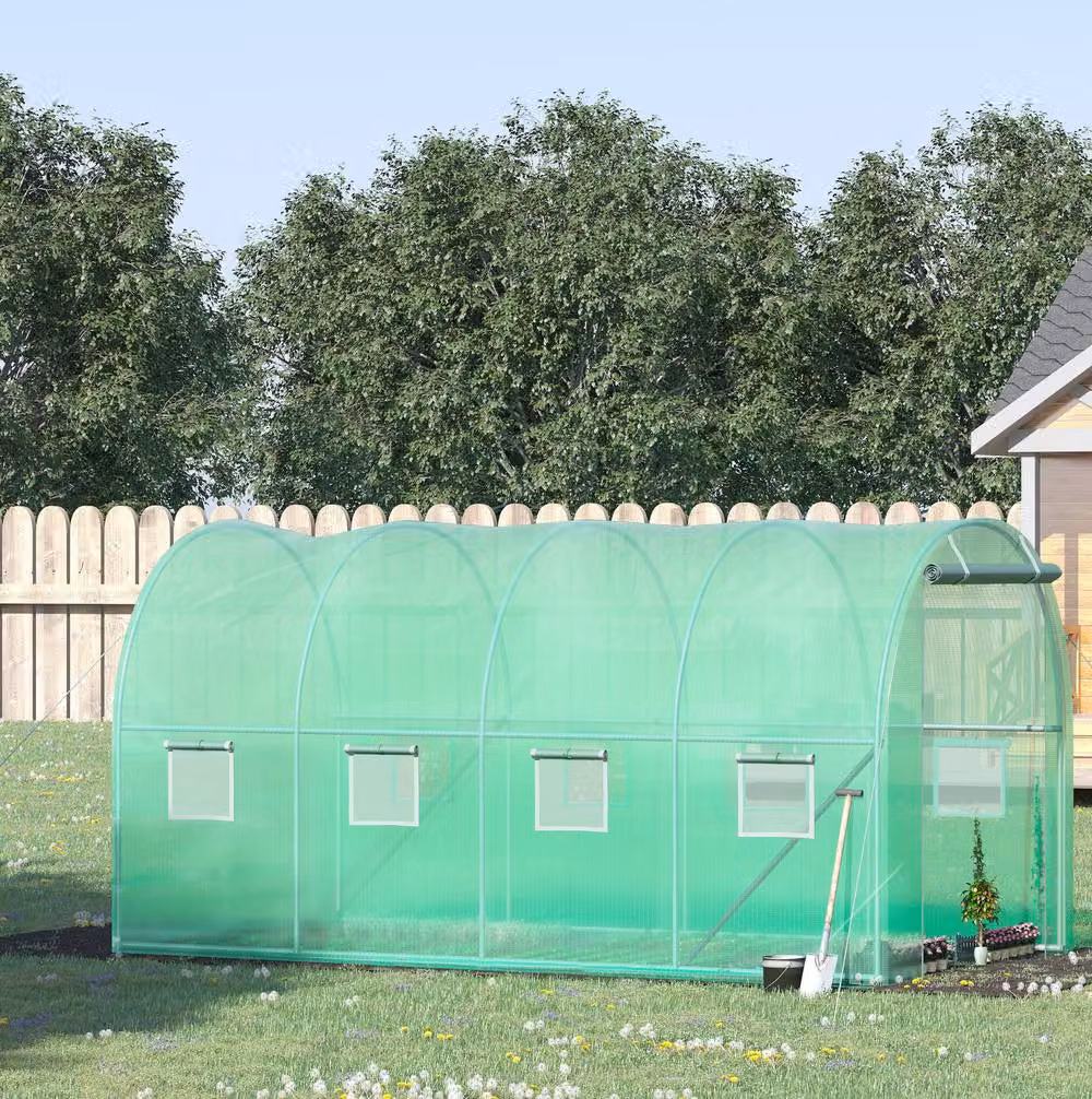STILVORA Walk-In Greenhouse with Green Steel Frame, W: 400 cm, D: 200 cm, H: 197 cm – 2