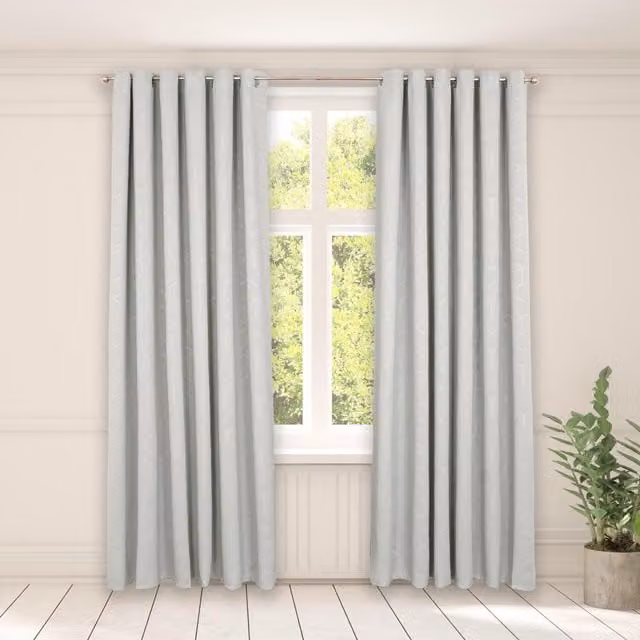 OHS Silver Geo Embossed Eyelet Blackout Curtains W: 167 cm, H: 183 cm