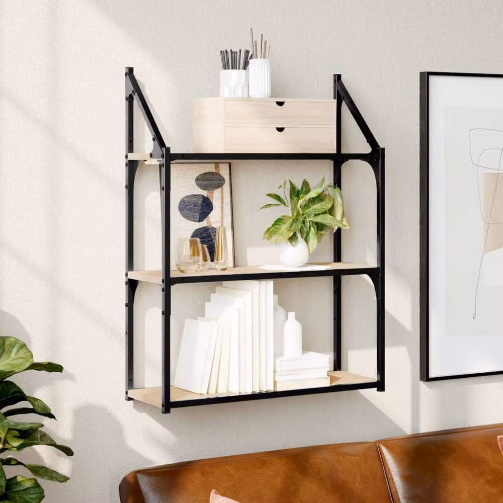 Berkfield Home 3-Tier Wall Mounted Shelf in Sonoma Oak, Brown, W/D/H: 60 x 21 x 78.5 cm – 2