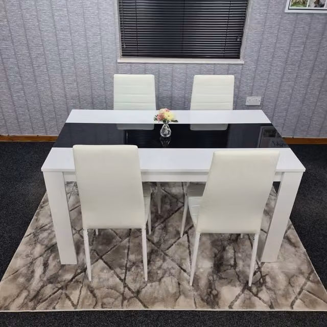 Kosy Koala Modern WB Rectangular Dining Table and Chairs Set in White and Black