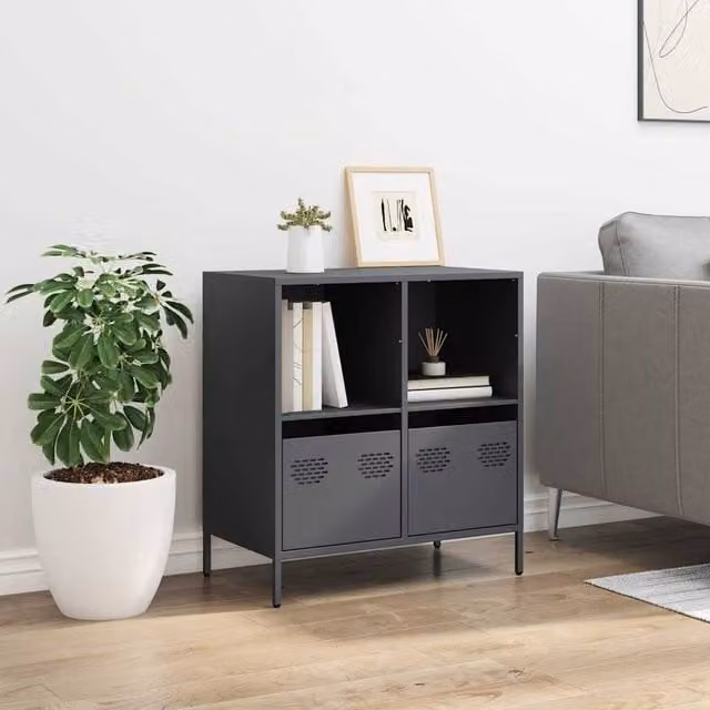 Berkfield Home Anthracite Sideboard in Dark Grey Matt Metal, W/D/H: 68 x 39 x 73.5 cm – 1