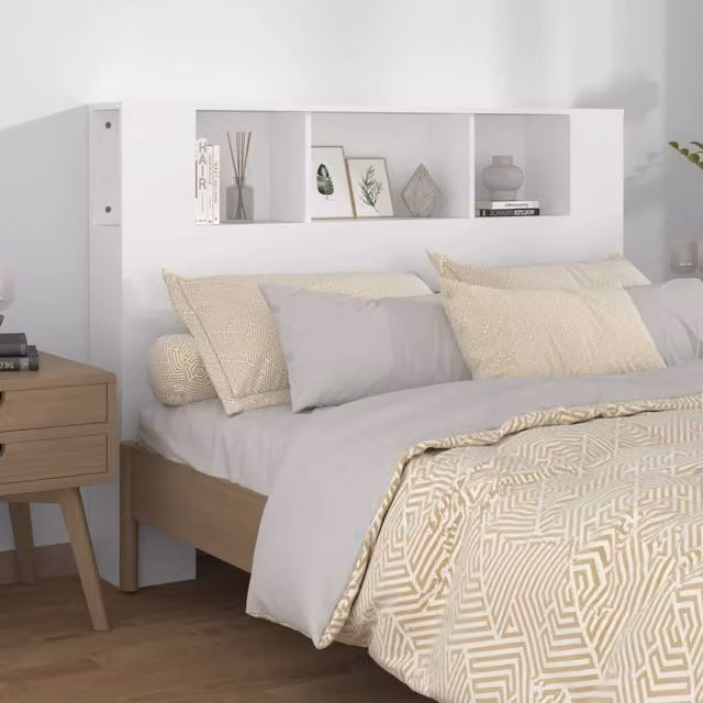Berkfield Home Modern Headboard Cabinet in White, W/D/H: 140 x 18.5 x 104.5 cm – 1