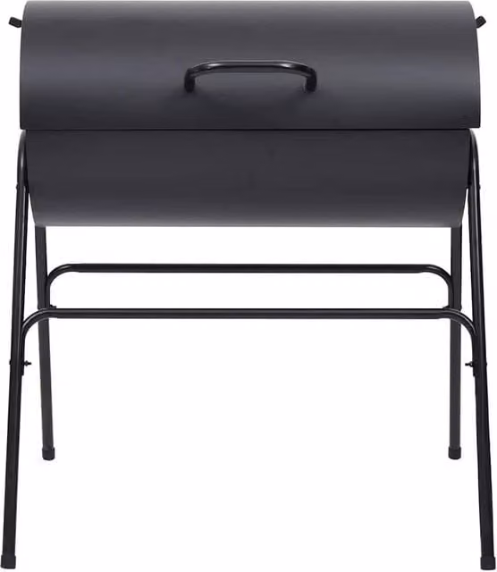 Berkfield Home Stylish Barrel Grill in Black Steel with 2 Cooking Grids and Warming Rack, W/D/H: 80 x 95 x 90 cm