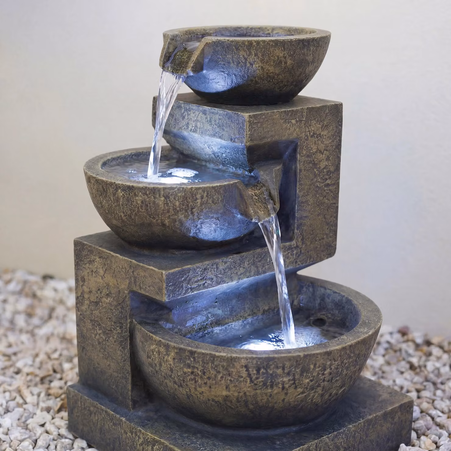Primrose Kendal 3 Tier Cascading Water Feature with Lights in Brown, Height: 48 cm – 5