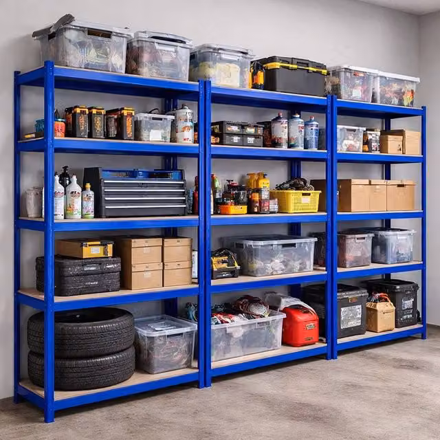 FORGEVIO Pack of 3 Heavy Duty Metal Shelving Rack Units in Blue, W/D/H: 150 x 70 x 30 cm – 1