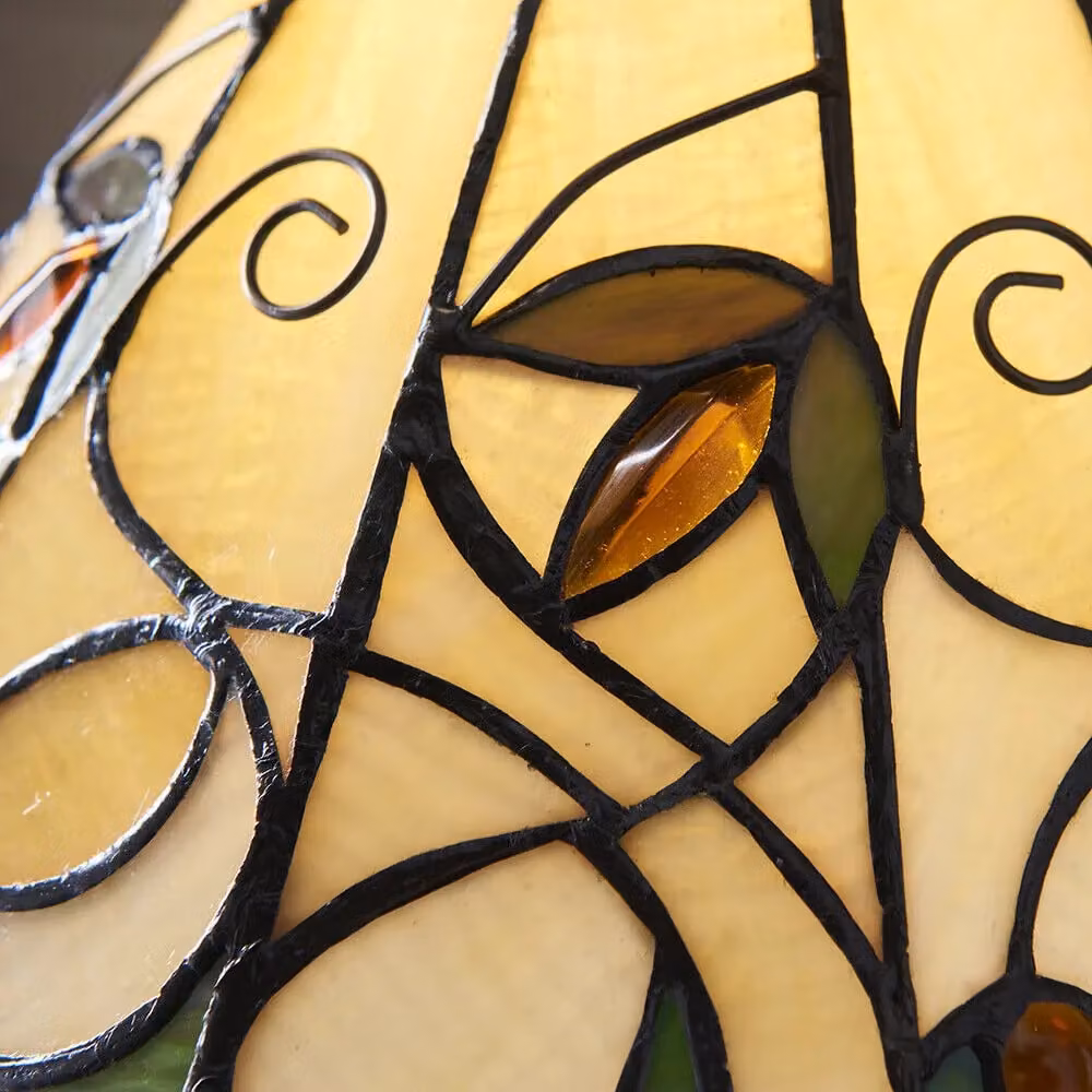 Loops Small Tiffany Glass LED Table Lamp with Art Nouveau Floral Design in Dark Bronze and Multicolour Glass – 3