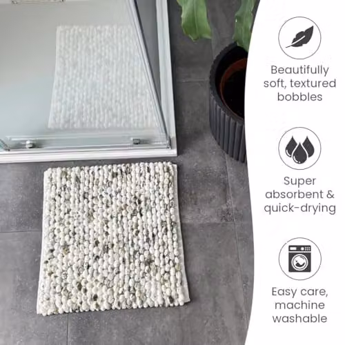 Allure Bath Fashions Marl Chunky Bobble Square Bath Mat, Non Slip and Quick Drying, Green, 50 x 50 cm – 4