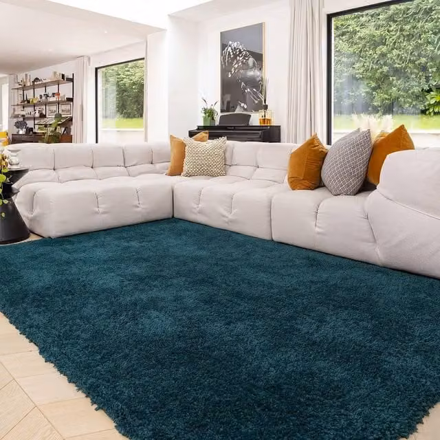 Kukoon Petrol Blue Premium Shaggy Machine Washable Rug, W/D/H: 200 x 290 cm