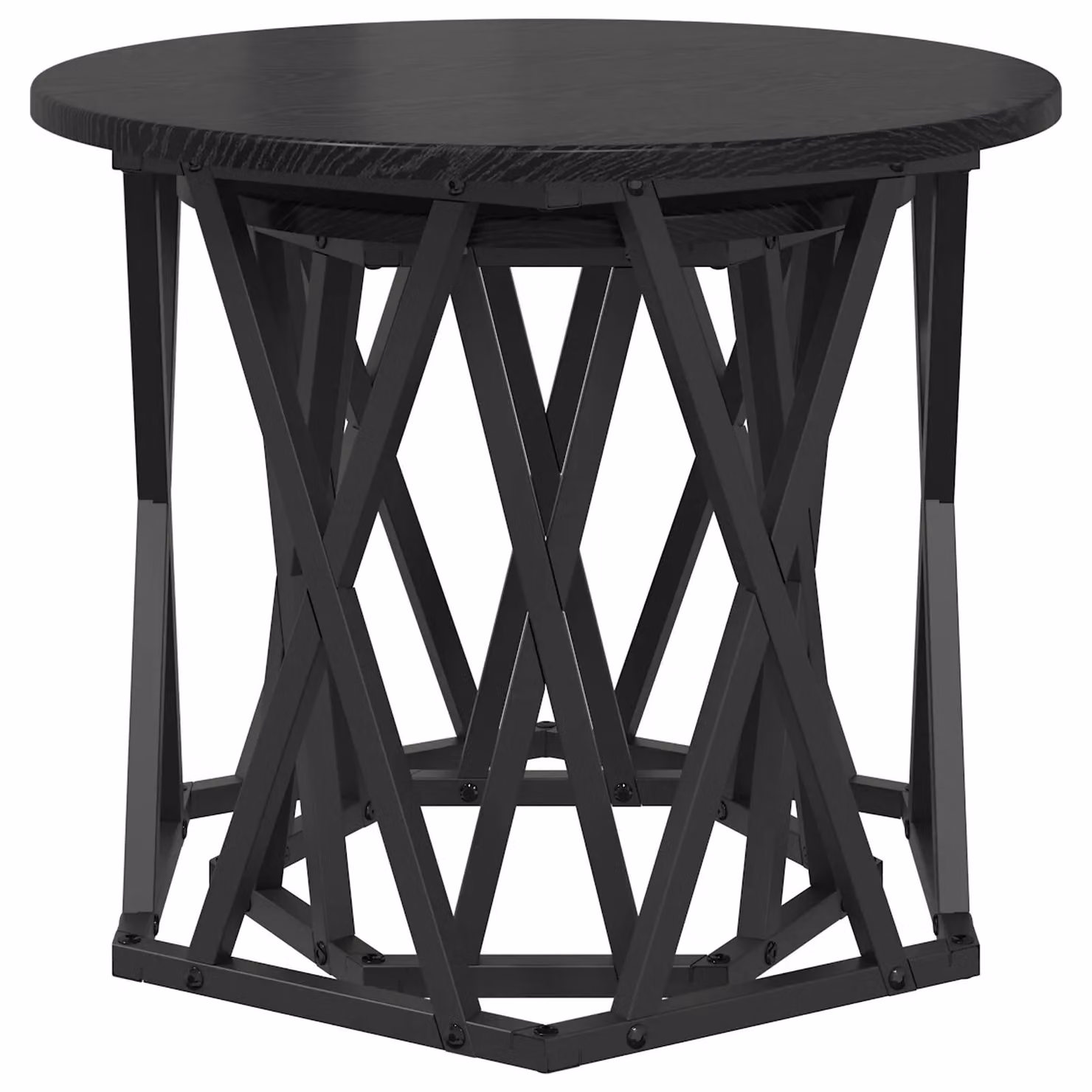 Berkfield Home Modern Round Nested Coffee Table in Black Oak with X-Frame Design – 3