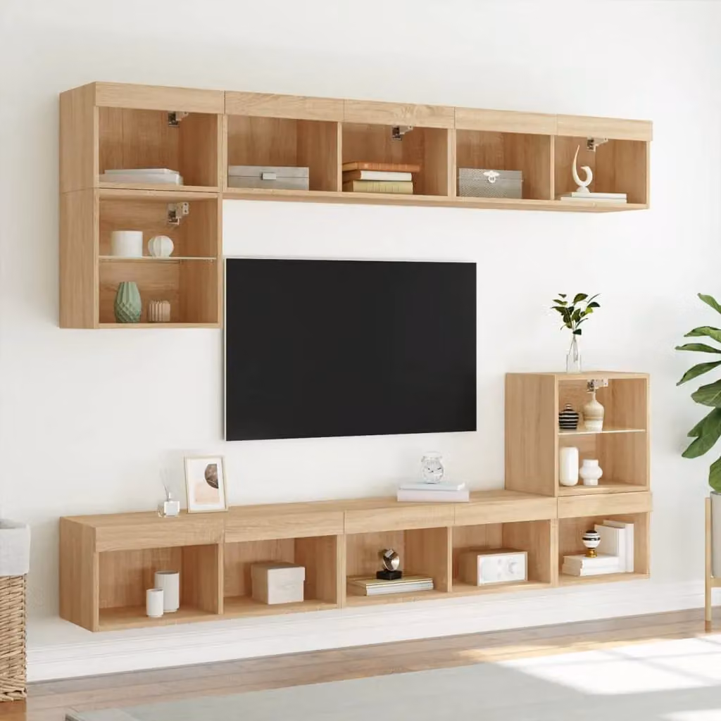 Berkfield Home Set of 2 Modern TV Cabinets with LED Lights in Sonoma Oak Brown, W/D/H: 80 x 30 x 30 cm – 3