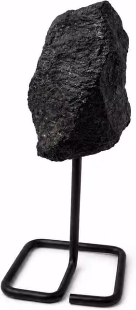 KDMD Black Tourmaline Natural Crystal Specimen on Metal Stand for Tabletop Display – 1