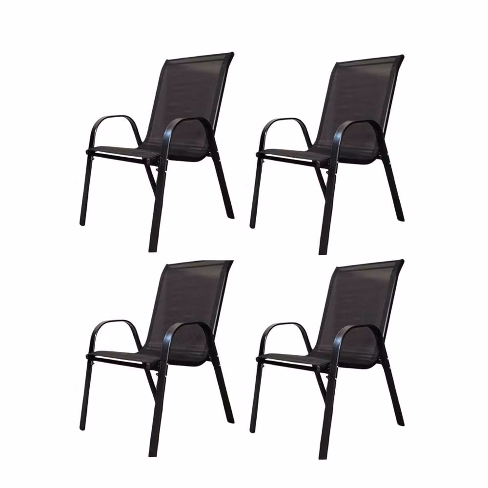SPETLEK Set of 4 Black Textilene and Metal Outdoor Garden Patio Chairs – 3